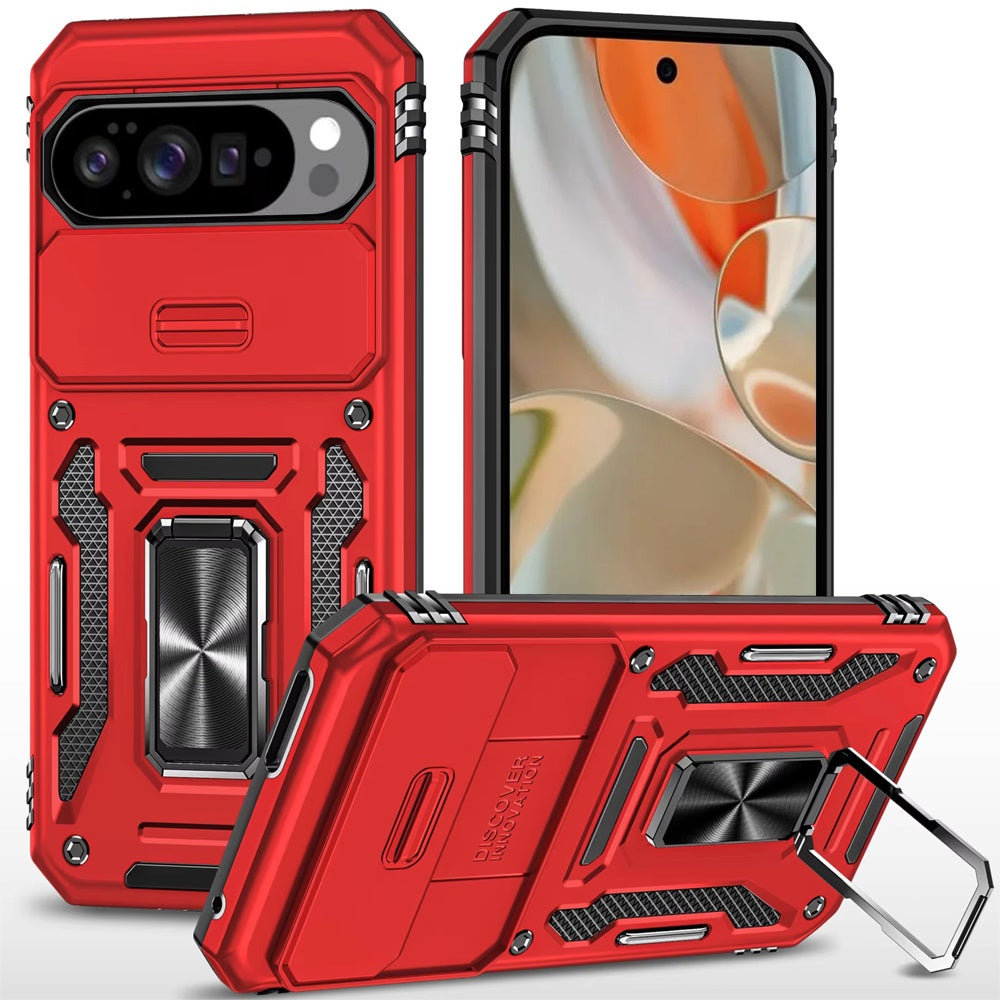 For Google Pixel 10 /Pixel 10 Pro Tough Hybrid Case with Movable Camera Window & Metal Ring Stand Shockproof Case Cover
