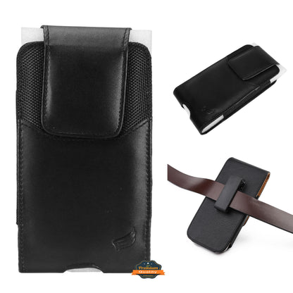 For Apple iPhone 16 (6.1") Vertical PU Leather Cell Phone Carrying Case Pouch with Belt Clip Holster Universal Phone Holder Waist Pouch [Black]
