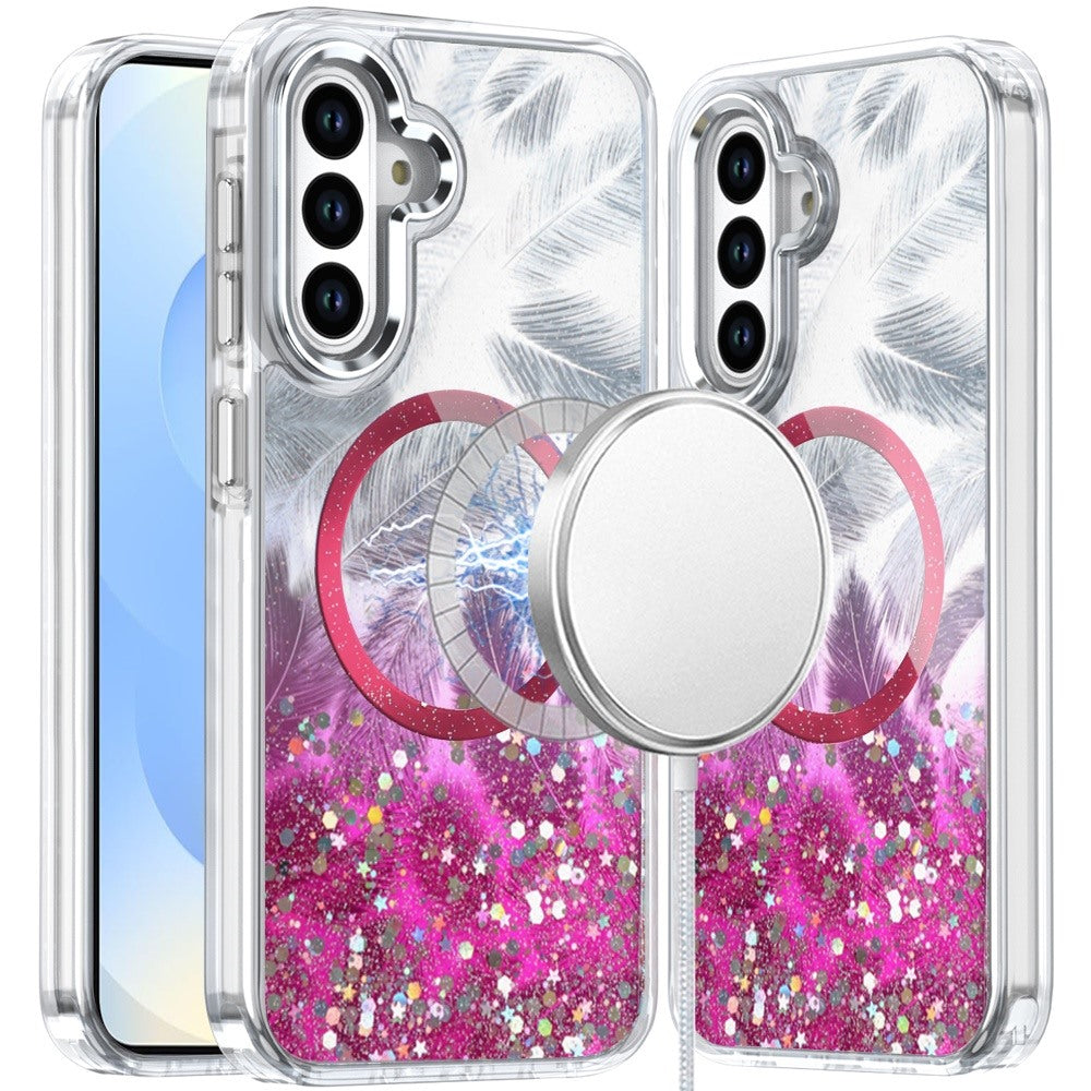For Apple iPhone 15 Pro Max Epoxy Glitter Shimmer Fashion Case with Magnetic Magsafe Compatible Hybrid Sparkling Slim Protective Case Cover Hot Pink