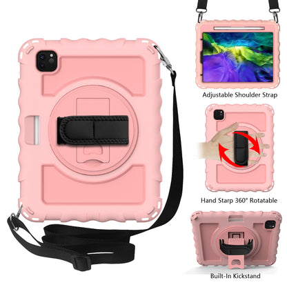 For Hybrid 3in1 Armor Rugged with Built-in Kickstand 360° Rotatable Stand & Shoulder Hand Strap Corner Shockproof Rose Gold Tablet Case Cover
