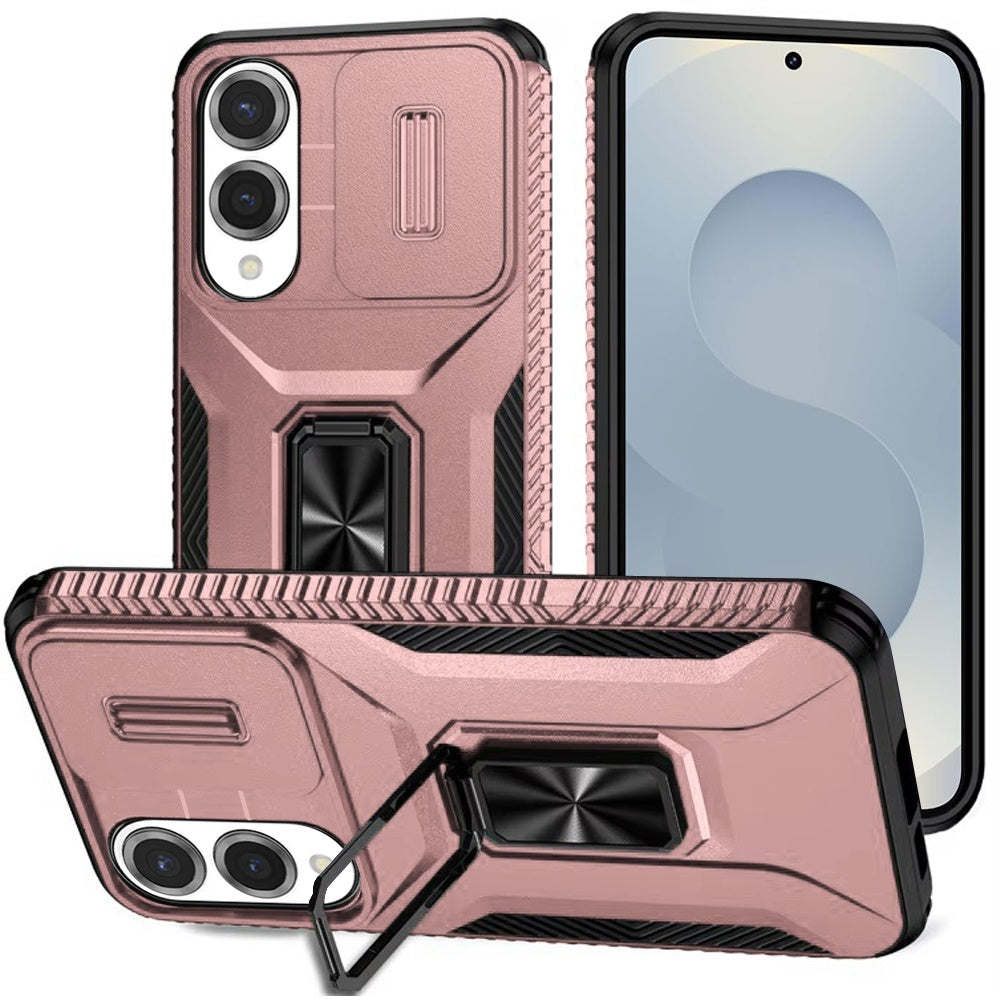 For Motorola Moto G Stylus 5G 2025 Case, Camera Cover with Magnetic Rotation Ring Stand, Military Grade Hybrid Hard TPU Shockproof Case Cover Rose Gold