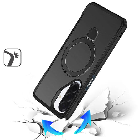 For Samsung Galaxy S25 Fan Edition /Galaxy S25 FE Matte Finish Magnetic Ring Hybrid Protective Invisible Kickstand Magsafe Compatible Case Cover Black