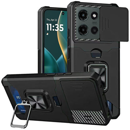 For Motorola Moto G Stylus 5G 2025 Wallet Case with Ring Stand & Slide Camera Cover Back Credit Card Slot Holder, Military Grade Case Cover