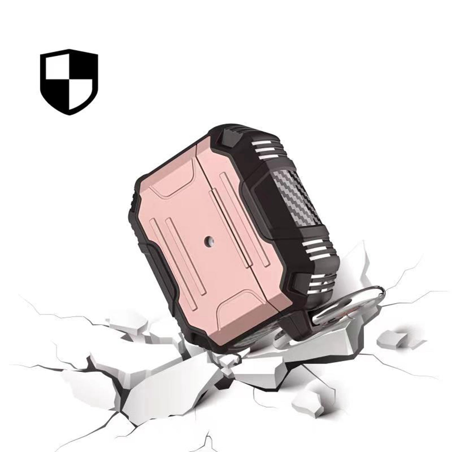 For Airpods Pro 3 (2025) Full-Body Rugged ShockProof Hybrid With Metal Hook Carabiner Heavy Duty Armor Carbon Fiber Case Cover