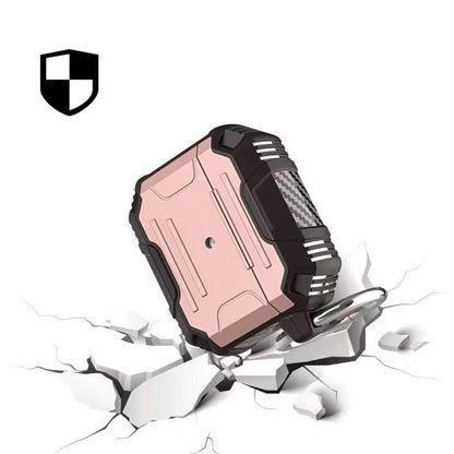 For Airpods Pro 3 (2025) Full-Body Rugged ShockProof Hybrid With Metal Hook Carabiner Heavy Duty Armor Carbon Fiber Case Cover