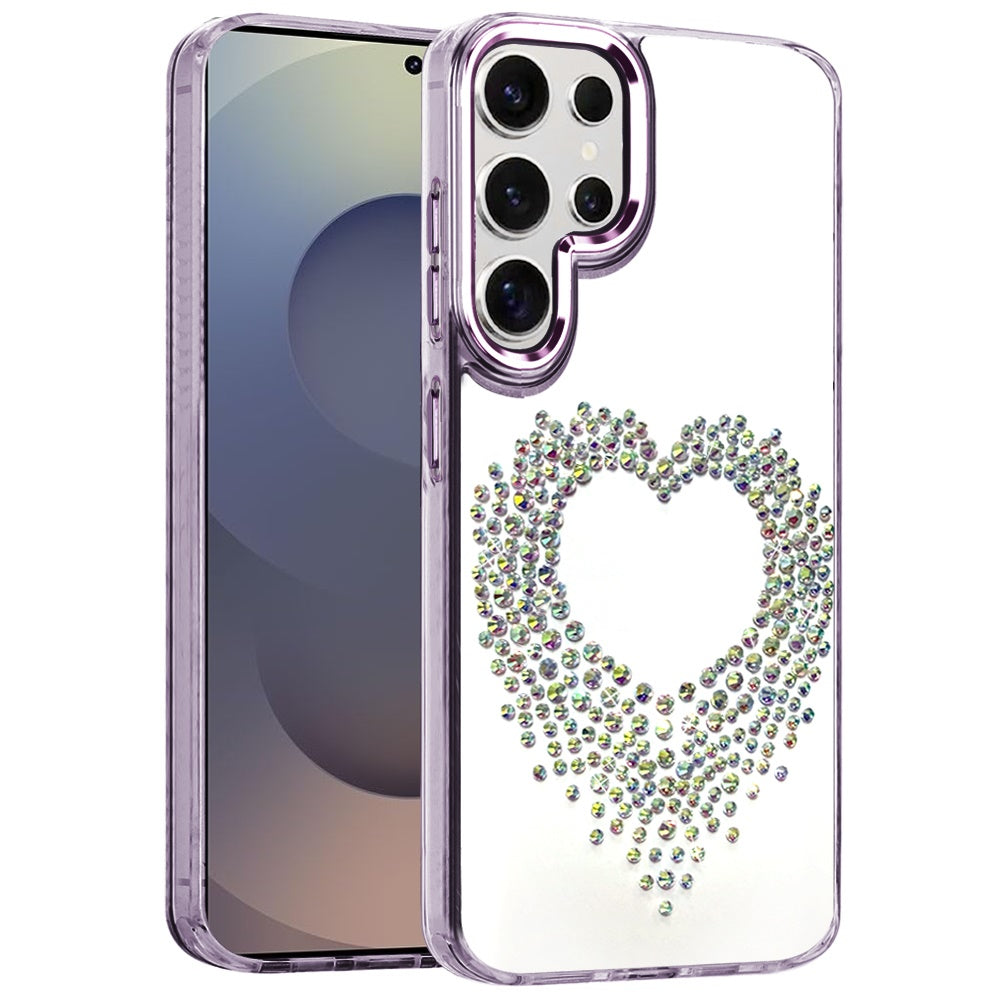 For Samsung Galaxy S25 Fan Edition /Galaxy S25 FE Angel Hearts Bling Glitter Diamond Hybrid TPU Cover, Colorful Frame Shockproof Protective Back Case Cover Purple