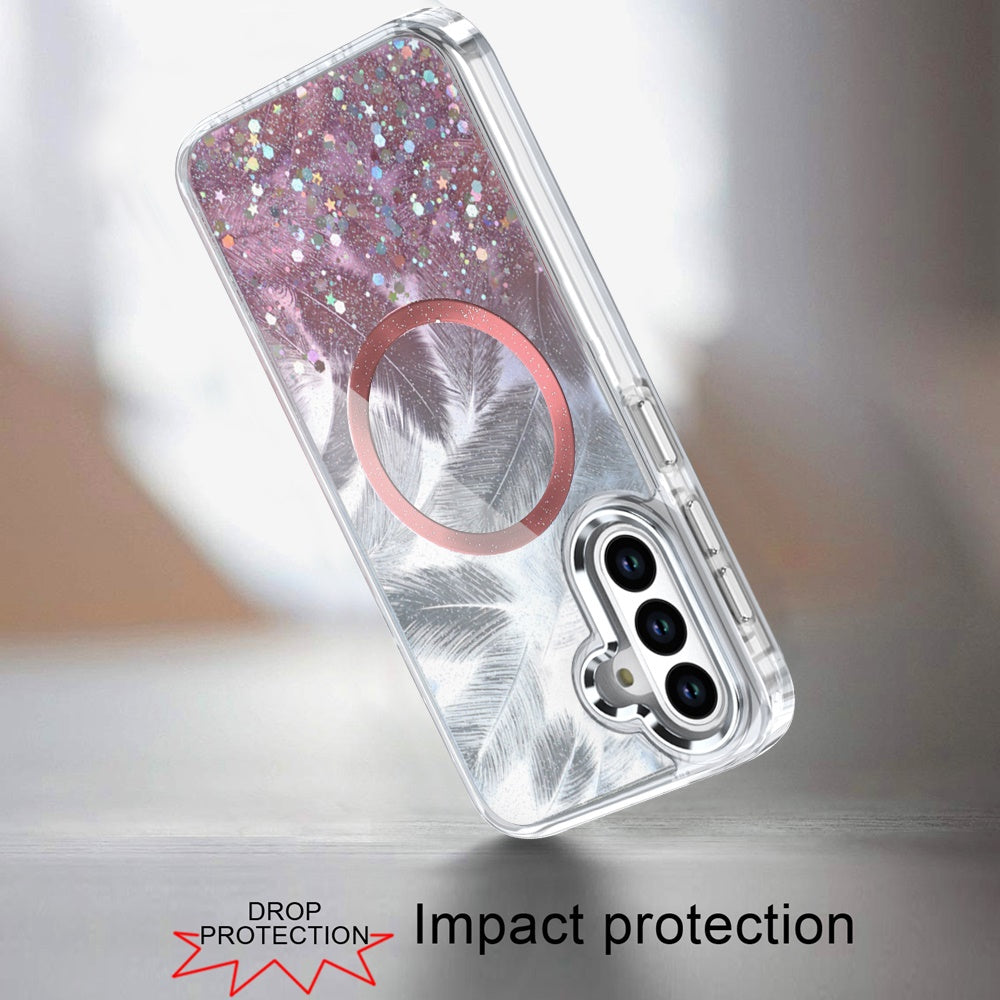 For Apple iPhone 15 Pro Max Epoxy Glitter Shimmer Fashion Case with Magnetic Magsafe Compatible Hybrid Sparkling Slim Protective Case Cover Light Pink