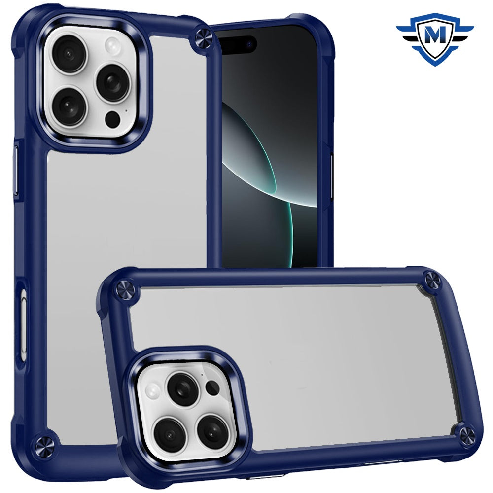 For Apple iPhone 16 Pro (6.3") Ultimate Hybrid Transparent Rubber with Metal Buttons & Camera Edges Hard TPU Frame Corner Bumper Case Cover