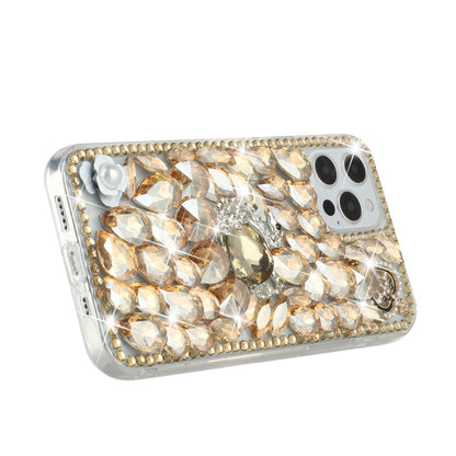 For Samsung Galaxy Z Fold 7 Bling Crystal 3D Full Diamonds Luxury Sparkle Rhinestone Hybrid Protective Case Cover Gold Swan Crown Pearl