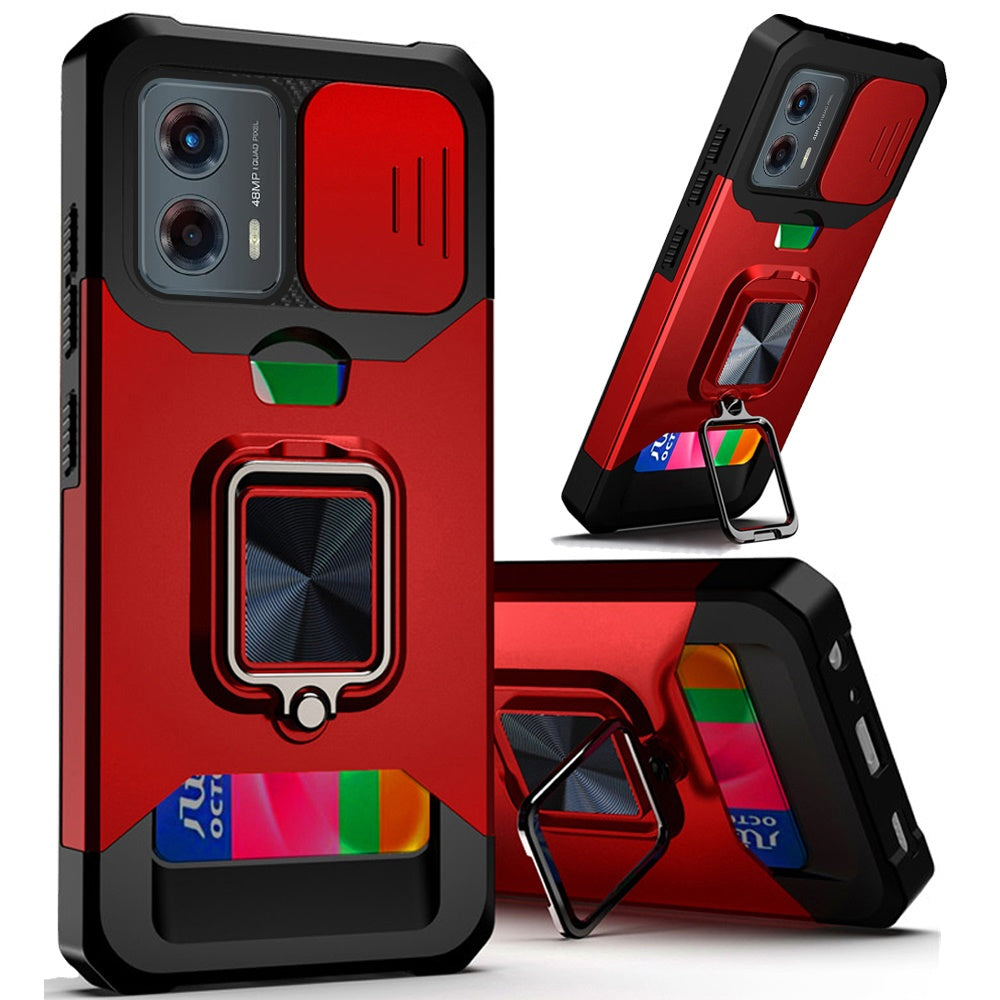 For Samsung Galaxy A26 Wallet Case with Ring Stand & Slide Camera Cover Back Credit Card Slot Holder, Military Grade Case Cover