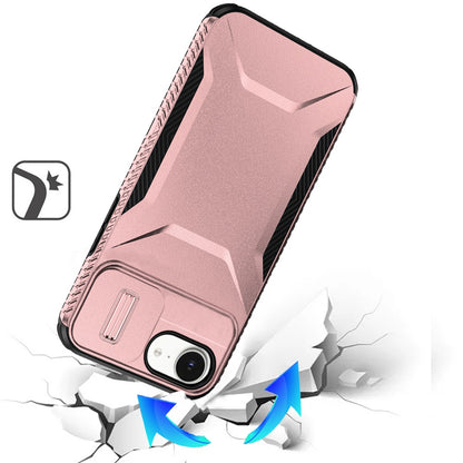 For Apple iPhone 16e Slim Fit Shockproof Hybrid with Slide Camera Window Covering, Rugged Tpu Silicone Hard PC Bumper Case Cover Rose gold