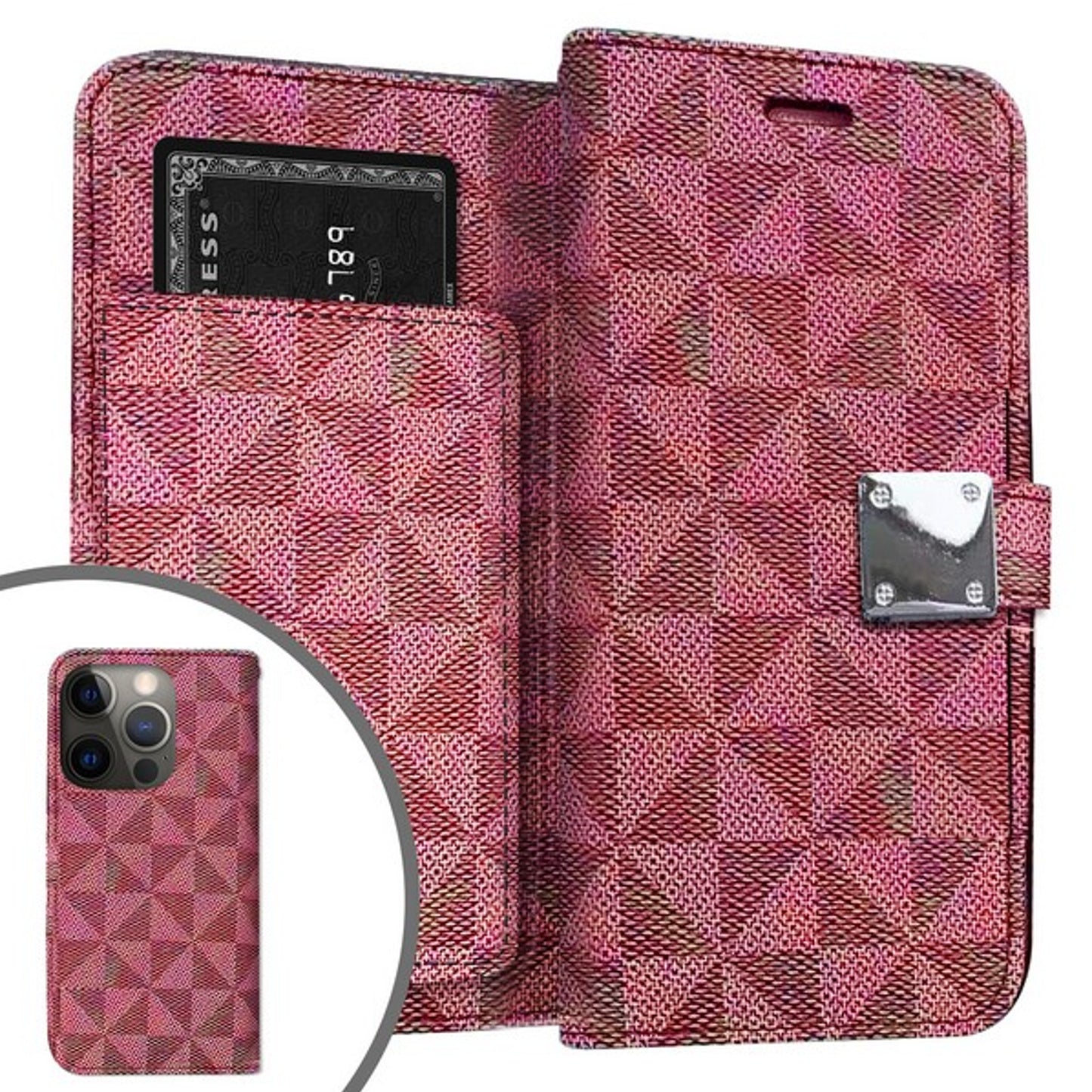 For Gabb Phone 4 Pro PU Leather Fabric Wallet Pouch 6 Credit Card Slots ID Cash Storage Carrying Pouch Folio Flip & Magnetic Closure Case Cover Magenta