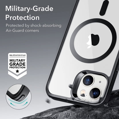 For Apple iPhone 15 Pro Max (6.7") Magnetic Compatible with Magsafe Wireless Charger TPU Hybrid Slim Transparent Black Phone Case Cover