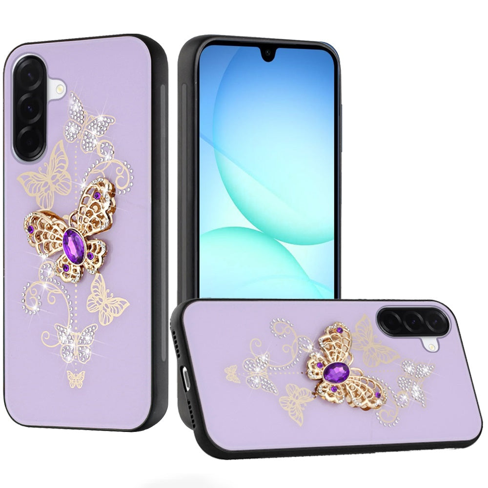 For Samsung Galaxy A17 5G Diamonds 3D Fashion Bling Sparkly Glitter Ornaments Engraving Hybrid with Ring Stand Case Cover