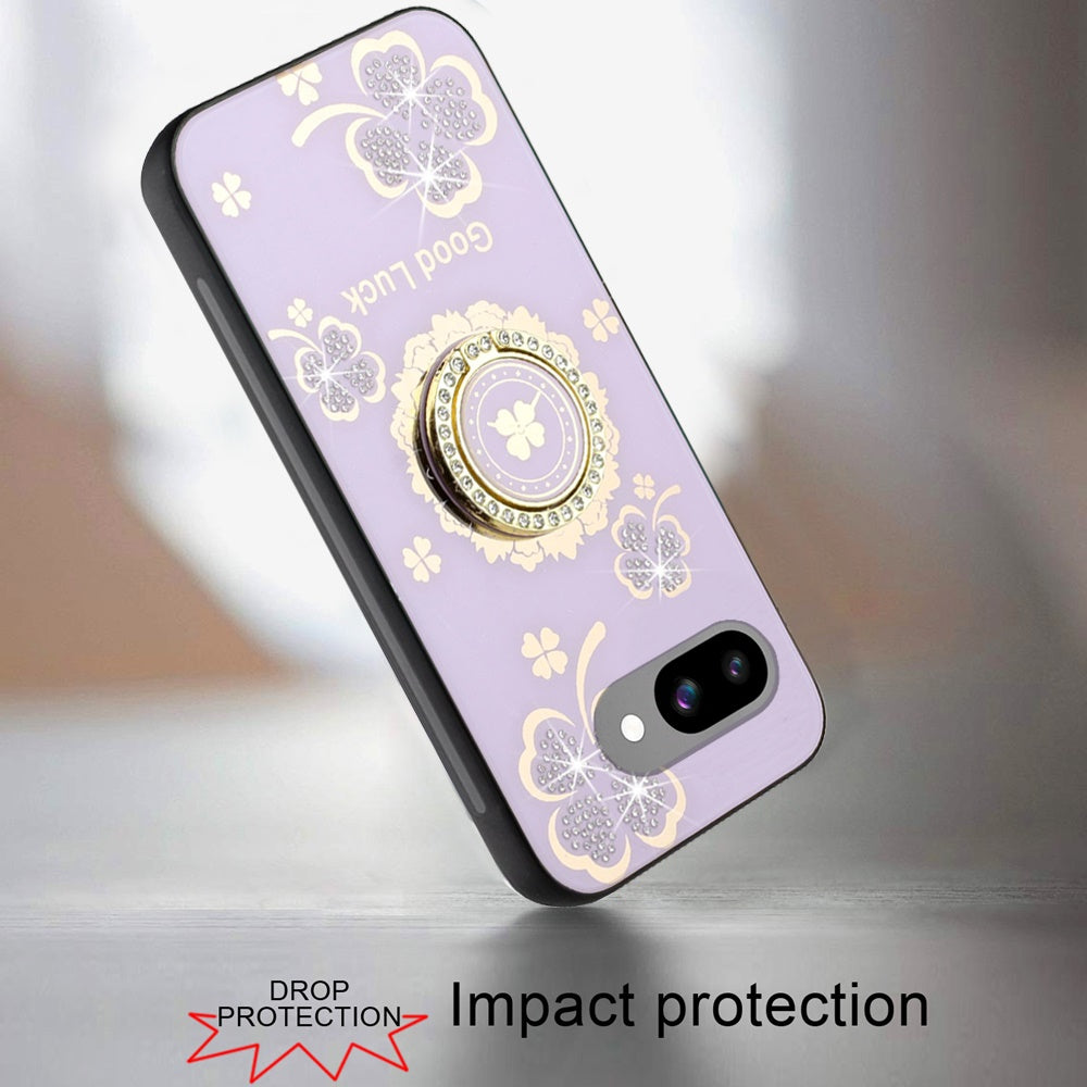 For Google Pixel 9A Diamonds 3D Fashion Bling Sparkly Glitter Ornaments Engraving Hybrid with Ring Stand Case Cover