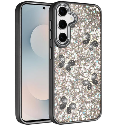 For Samsung Galaxy S25 Fan Edition /Galaxy S25 FE Cute Butterfly Crystal Diamond Glitter Case Sparkle Bling Frame Metallic Edges, Shimmer TPU Hybrid Case Cover
