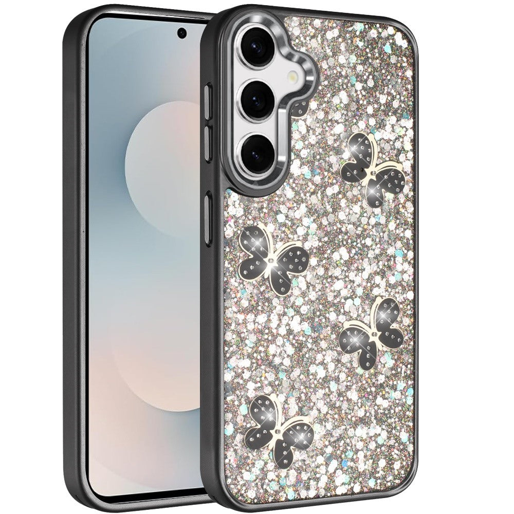 For Samsung Galaxy S25 Fan Edition /Galaxy S25 FE Cute Butterfly Crystal Diamond Glitter Case Sparkle Bling Frame Metallic Edges, Shimmer TPU Hybrid Case Cover