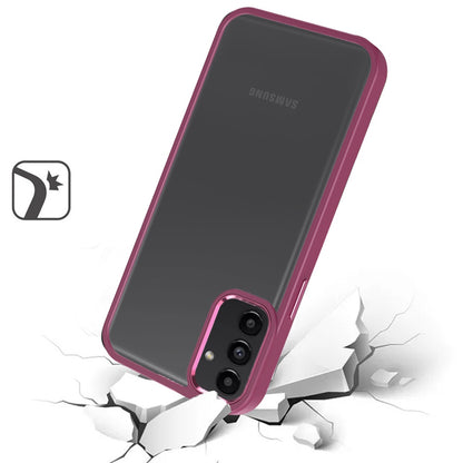 For Samsung Galaxy A17 5G Slim Fit Hybrid Transparent Thick Acrylic with Metal Buttons Frame Protective Hard PC + TPU Shockproof Case Cover Burgundy