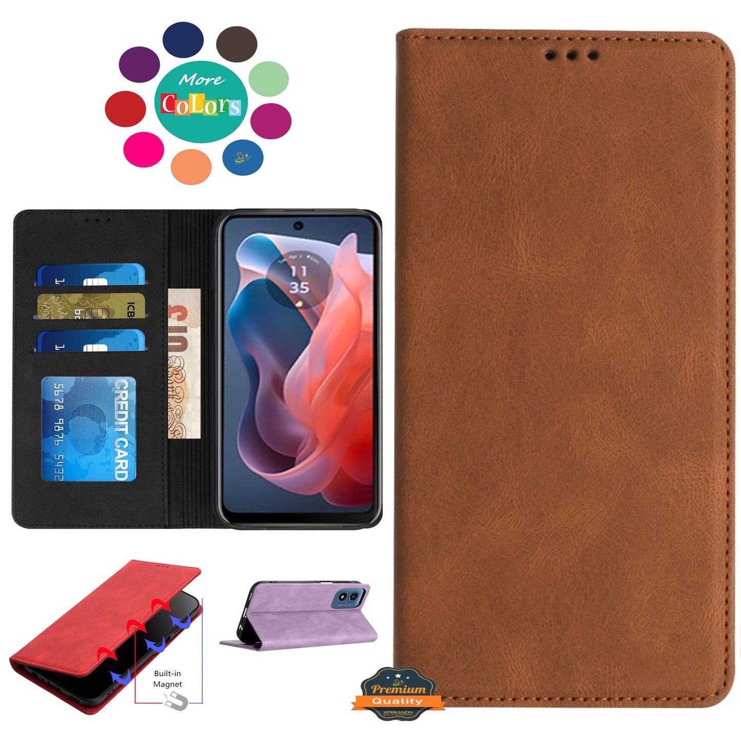 For Samsung Galaxy A36 Wallet Pouch with Credit Card Holder Flip, Magnetic Closure Vegan Leather and Stand Case Cover