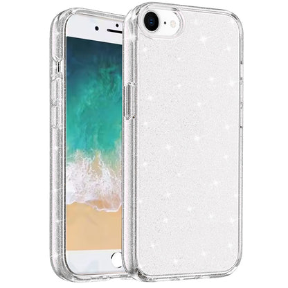 For Apple iPhone 16e Transparent Glitter Shiny Sparkle Bling TPU Rubber Hard Back Hybrid Frame Shockproof Case Cover