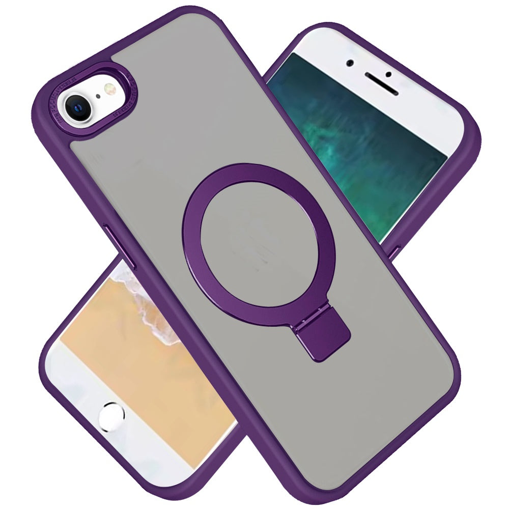 For Apple iPhone 16e Magnetic Metal Matte with Built-in MagSafe Stand, Hybrid Shockproof Armor, TPU Frame Case Cover