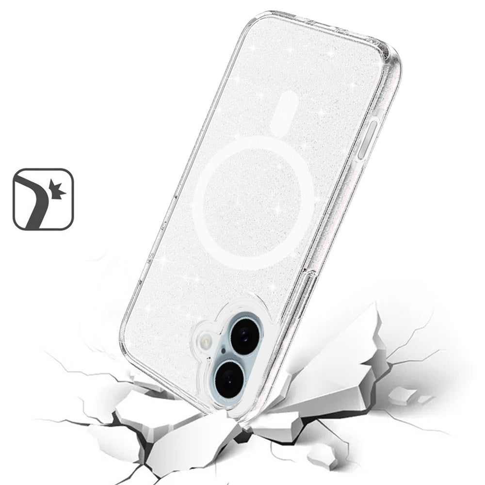 For Apple iPhone 16 (6.1") Premium Glitter Shiny Sparkle Bling [MagSafe Compatible] TPU Rubber Hard PC Back Hybrid Case Cover