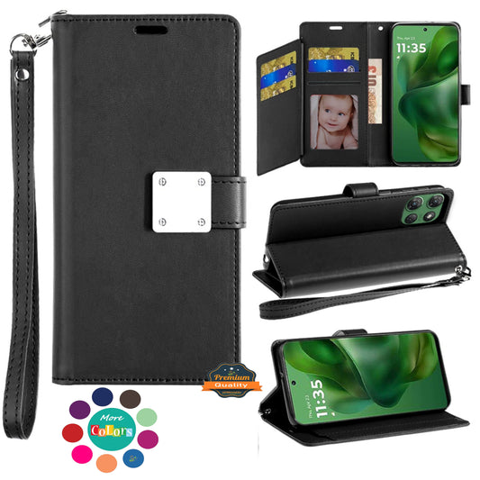 For Motorola Edge 2025 Wallet Case with ID/ Card Holder, Wristlet Strap, Magnetic TPU Protective Shockproof Folio Flip Case Cover