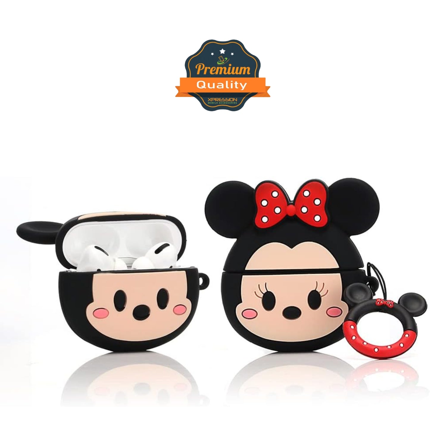 For Airpods Pro 3 Hybrid Cute 3D Fun Design Silicone Skin Cartoon Animal with Keychain Buckle Holder Rubber TPU Soft Case Cover Minnie