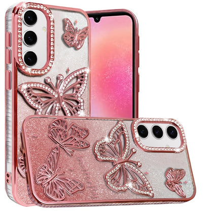 For Samsung Galaxy A16 Luxury Butterfly Sparkle Glitter Diamond Crystal Rhinestone Shimmer Bling Plating Thick TPU Hard PC Case Cover