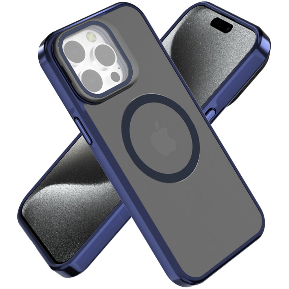 For Apple iPhone 15 Tough HQ Hybrid Case with Aluminum Frame Camera Stand, Compatible with MagSafe, Translucent Matte Shockproof Case Cover