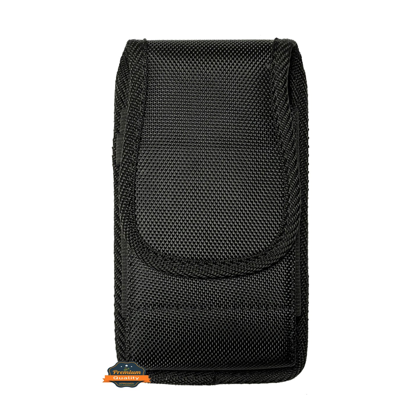 For Apple iPhone 16 Pro (6.3") Pouch Case Universal Vertical Canvas Built in Credit Card ID Slot and Belt Clip Loop Holster Cell Phone Holder Cover [Black]