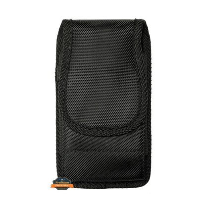 For Apple iPhone 16 Pro (6.3") Pouch Case Universal Vertical Canvas Built in Credit Card ID Slot and Belt Clip Loop Holster Cell Phone Holder Cover [Black]