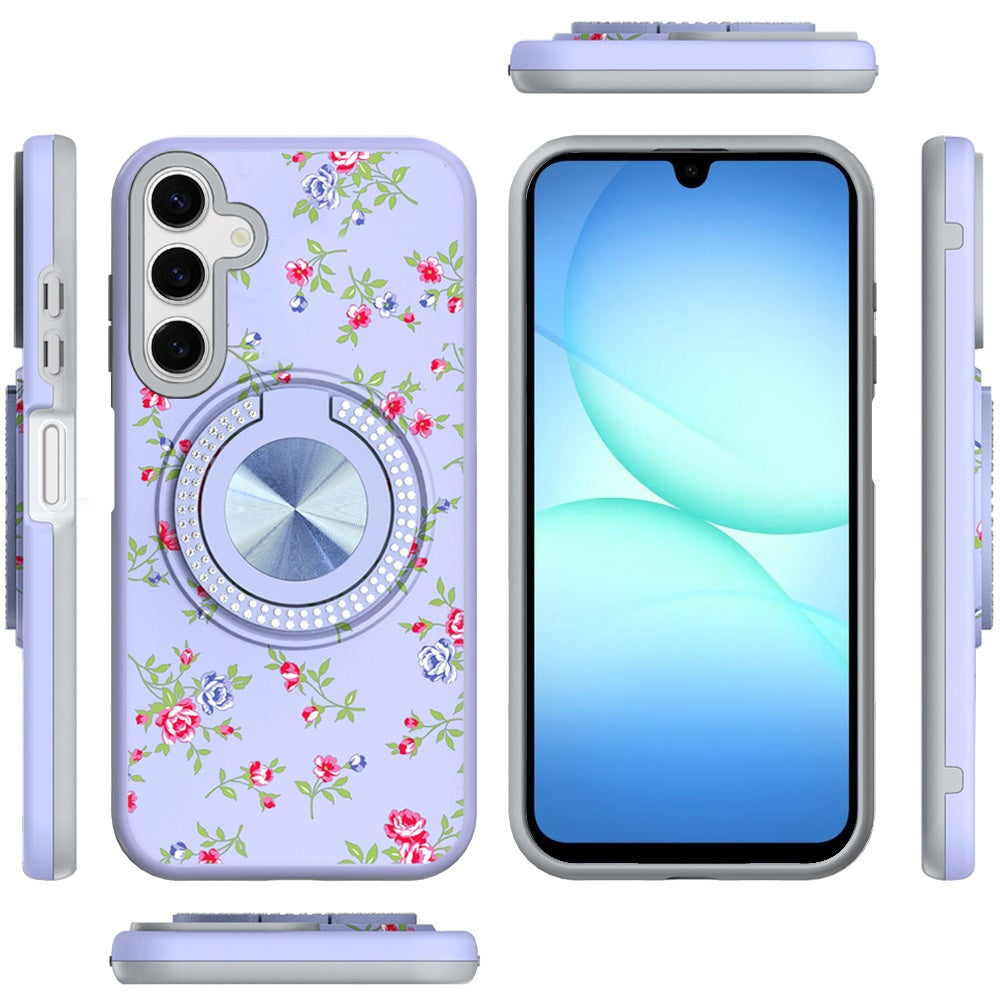 For Samsung Galaxy A17 5G Pattern Design Hybrid with Invisible Ring Stand & Magnetic Back, Shockproof Protective Grip Case Cover