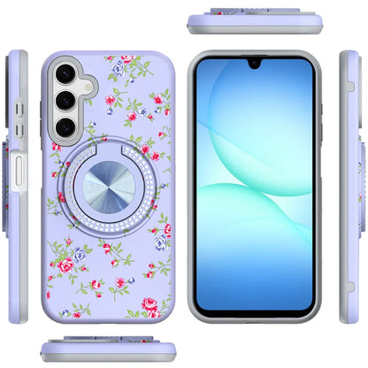 For Samsung Galaxy S25 Fan Edition /Galaxy S25 FE Pattern Design Hybrid with Invisible Ring Stand & Magnetic Back, Shockproof Protective Grip Case Cover