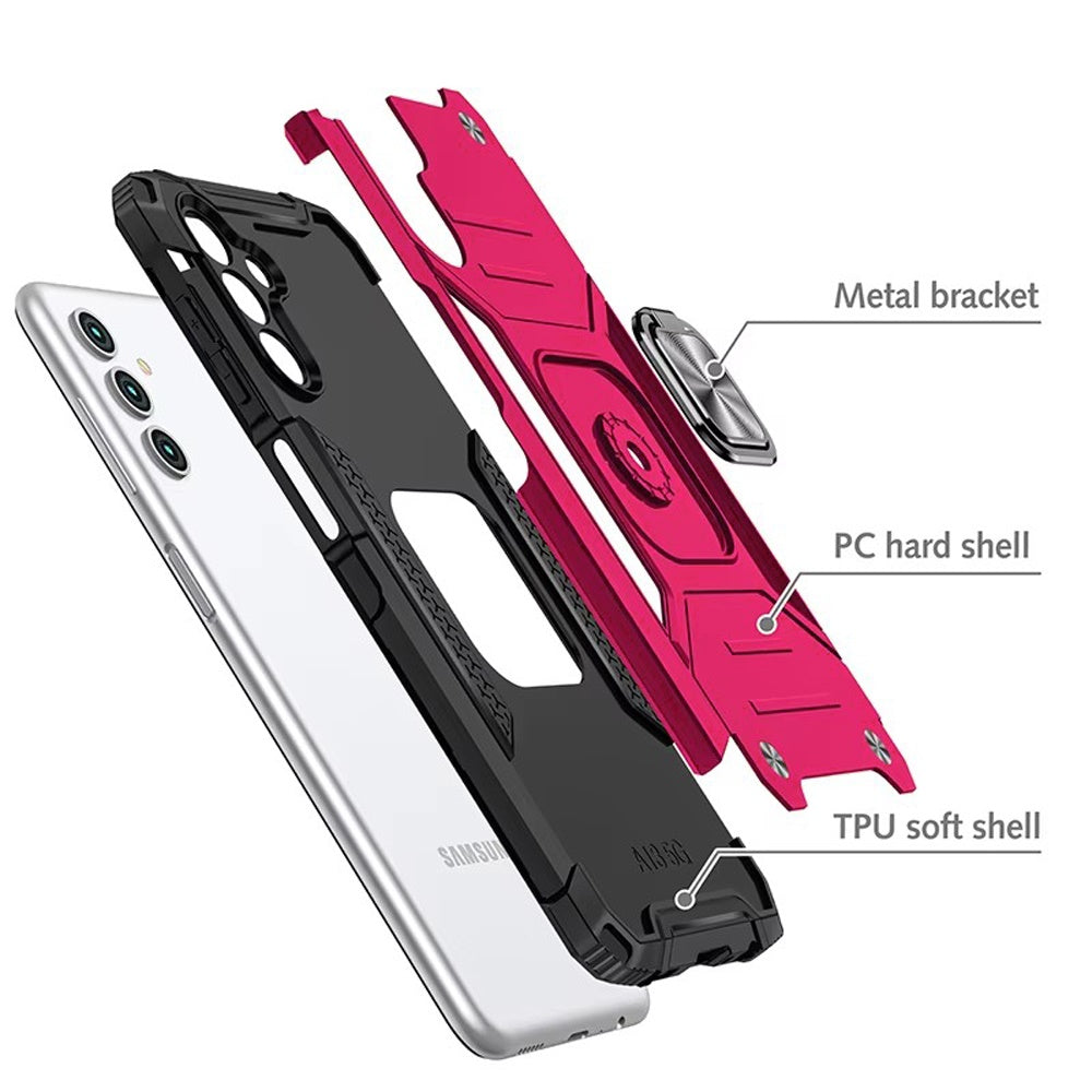 For Samsung Galaxy S25 Fan Edition /Galaxy S25 FE Armor Hybrid Magnetic Stand with Ring Holder Kickstand Shockproof Heavy-Duty Durable Rugged TPU Dual Layer Case Cover Hot Pink