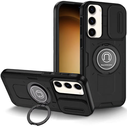 For Samsung Galaxy S25+ /S25 Plus /S24+ Plus Build in Invisible Magnetic Ring Stand with Slide Camera Protector, fit Magnetic Car Mount [Compatible with MagSafe] Case Cover