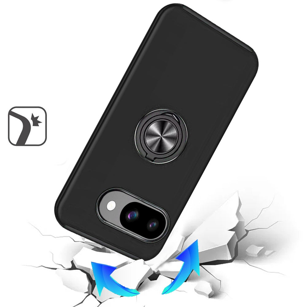 For Google Pixel 9A Hybrid 360 Degree Rotatable Metal Invisible Ring Stand Holder Slim Fit Magnetic Car Mount Shockproof Case Cover