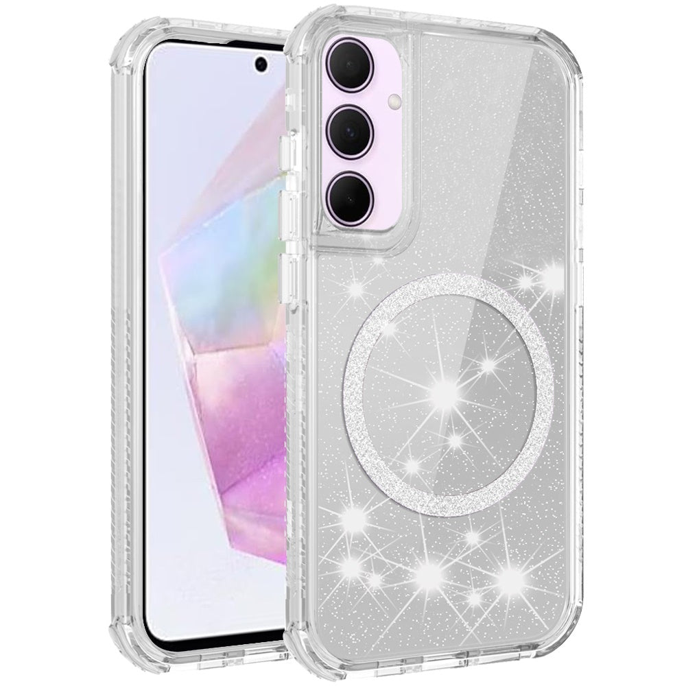 For Samsung Galaxy A36 Magnetic Circle Compatible with Magsafe, Bling Glitter Sparkle 3-in-1 Hybrid Shockproof TPU Bumper Case Cover