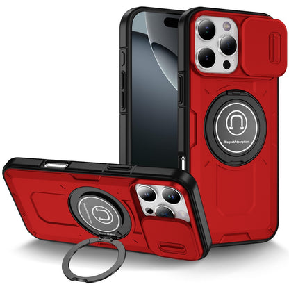 For Apple iPhone 11 Pro Max Build in Invisible Magnetic Ring Stand with Slide Camera Protector, fit Magnetic Car Mount [Compatible with MagSafe] Case Cover Red
