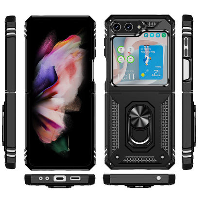 For Samsung Galaxy Z Fold 7 Hybrid Shockproof Protective with Magnetic 360° rotating Ring Kickstand, TPU Rubber PC Case Cover Black