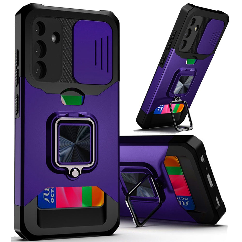 For Samsung Galaxy A36 Wallet Case with Ring Stand & Slide Camera Cover Back Credit Card Slot Holder, Military Grade Case Cover