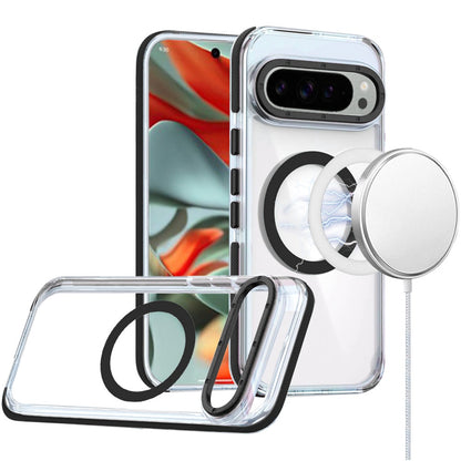 For Google Pixel 9 Pro (6.3 inch) Transparent back with Colorful Frame Strong Magnetic Circle [Compatible with Magsafe] Shockproof Case Cover