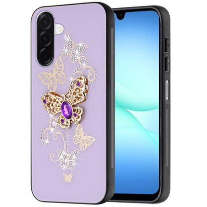 For Samsung Galaxy A17 5G Diamonds 3D Fashion Bling Sparkly Glitter Ornaments Engraving Hybrid with Ring Stand Case Cover
