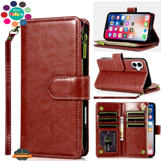 For Samsung Galaxy A17 5G Leather Wallet Case with Zipper, 9 Card Slots, Cash Pocket, Stand & Strap, Clutch Pouch Design Case Cover