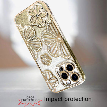 For Samsung Galaxy A16 Luxury Flower Design Sparkle Glitter Diamond Rhinestone Shimmer Bling Plating Thick TPU Hard PC Case Cover Flower Gold