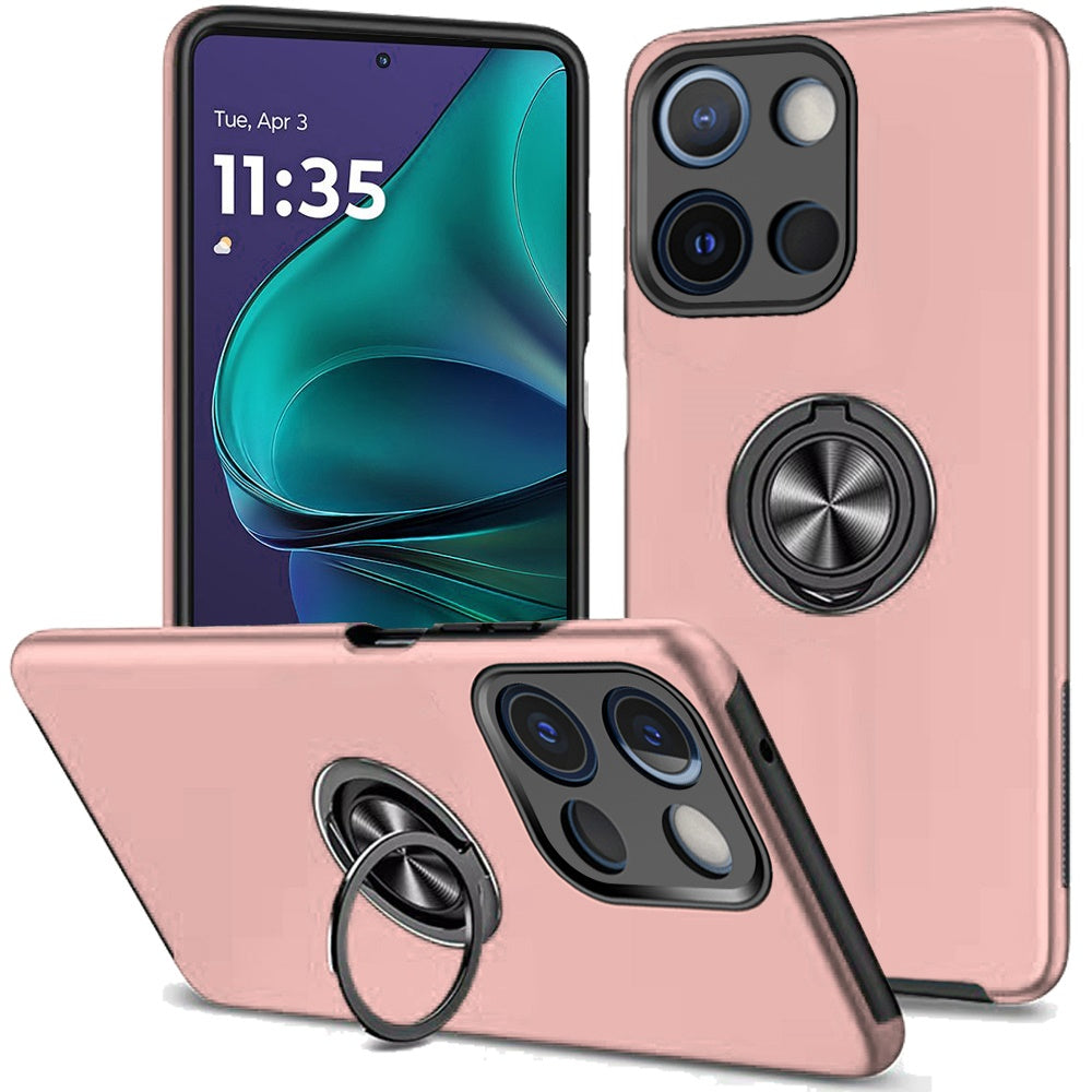 For Motorola Moto G Stylus 5G 2025 Hybrid 360 Degree Rotatable Metal Invisible Ring Stand Holder Slim Fit Magnetic Car Mount Shockproof Case Cover