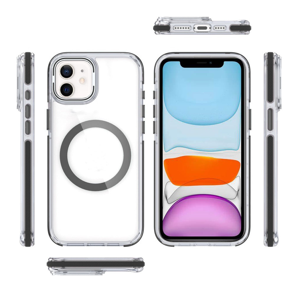 For Apple iPhone 16e Hybrid Clear Back Case with Invisible Camera Bracket Stand, MagSafe Magnetic Circle, Shockproof Color Frame Case Cover