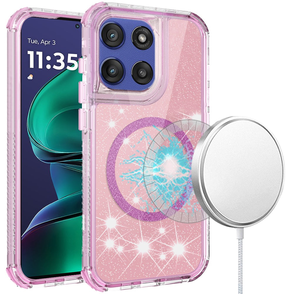 For Motorola Moto G Stylus 5G 2025 Magnetic Circle Compatible with Magsafe, Bling Glitter Sparkle 3-in-1 Hybrid Shockproof TPU Bumper Case Cover