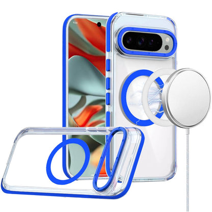 For Google Pixel 9 (6.3 inch) Transparent back with Colorful Frame Strong Magnetic Circle [Compatible with Magsafe] Shockproof Case Cover