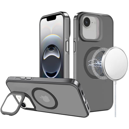 For Apple iPhone 16e Tough HQ Hybrid Case with Aluminum Frame Camera Stand, Compatible with MagSafe, Translucent Matte Shockproof Case Cover